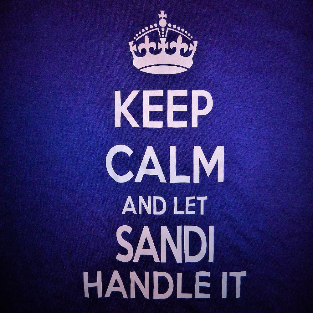 KEEP CALM Social Media Internet Meme Joke Shirt Personalized Sandi (Purple)